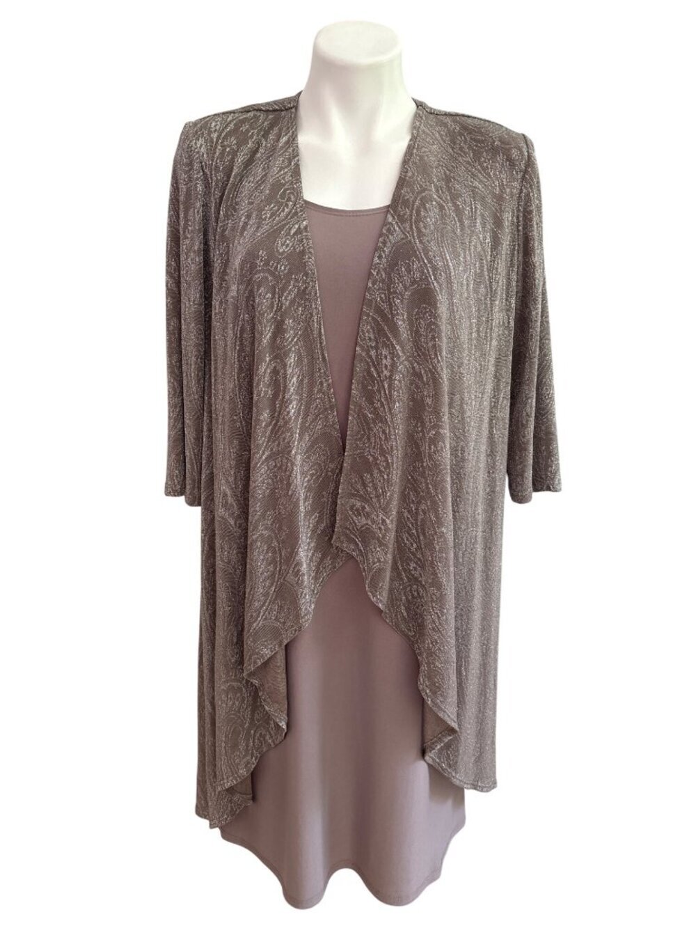 R&M Richards Women's Champagne Metallic Jacket Dress Set Size 10